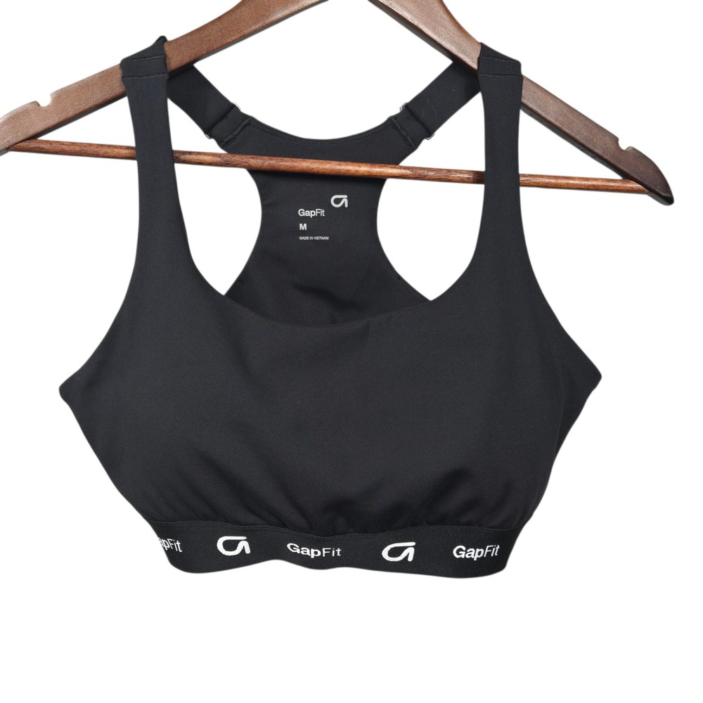 GapFit Black Sports Bra Racerback Padded Workout Athleisure Size Medium
